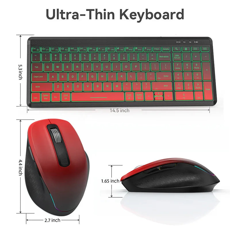 RGB Backlit Wireless Keyboard and Mouse Combo - 2.4G Dual Mode Rechargeable Set for Desktop and Laptop
