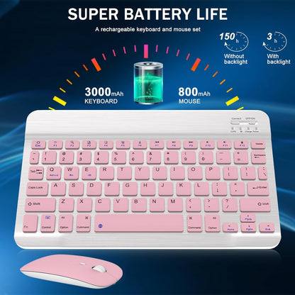 Rechargeable Bluetooth Keyboard and Mouse Combo, Universal Ultra-Slim Wireless Keyboard Mouse Set for Android Windows Ipad Iphone Samsung Tablet Portable Compact Keyboard Set (Pink)