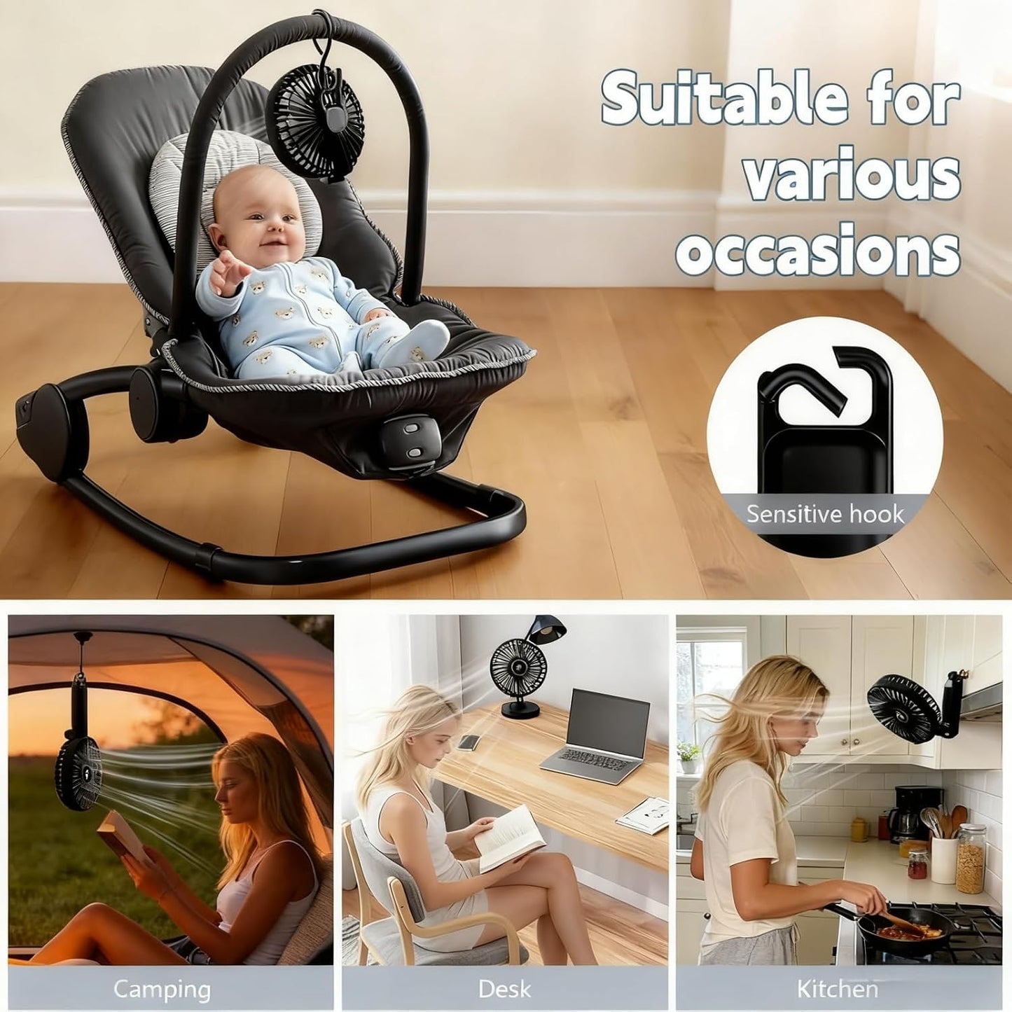 Large Portable Handheld Desk Fan, 6 Inch Blades for Travel | 180° Foldable, 5 Speeds, LED Display, Battery Rechargeable USB, up to 8.5H Working Time,Indoor,Ourdoor,Camping