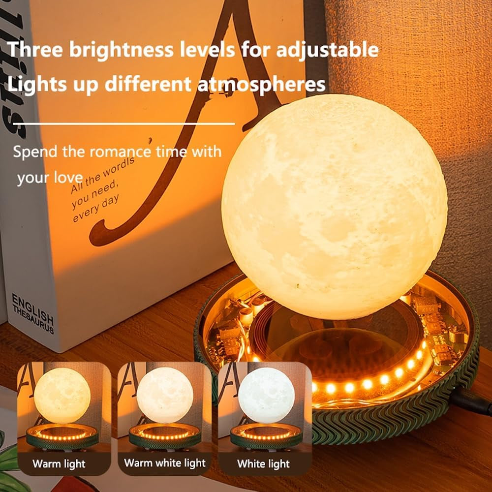Levitating Saturn Lamp with Transparent Base and 360° Rotation - Three Color Modes for Home and Office Use