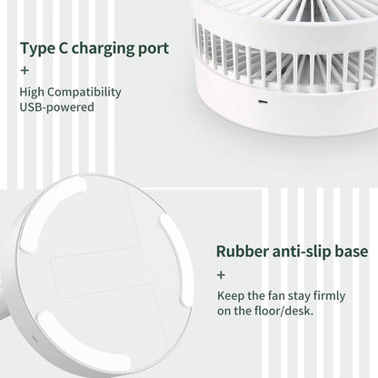 Portable Desk Fan,Foldable Fan Pedestal Stand Floor Fan with Remote Controller Adjustable Height from 14.2'' to 39'', 4 Speeds, 7200Mah Rechargeable Telescopic USB Charging