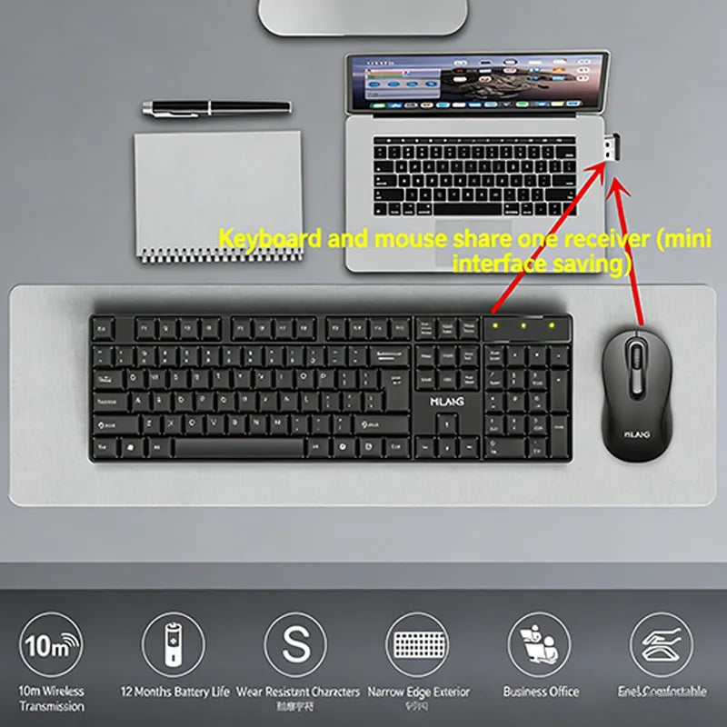 2.4GHz Wireless Keyboard and Mouse Set - Gaming Keyboard and Mouse Kit for Tablets, Android TV Boxes, Laptops, and PCs - Office Accessories
