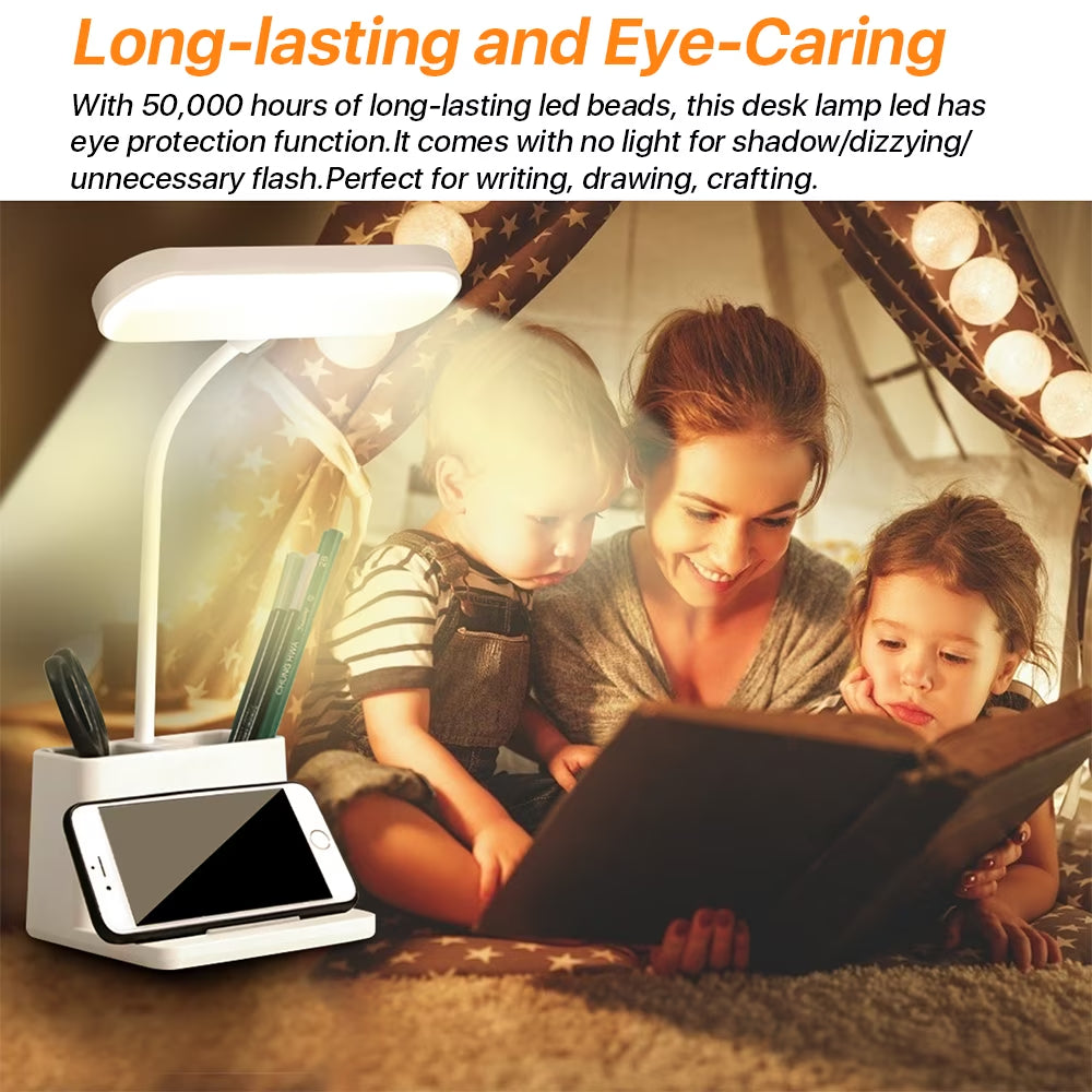 Led Desk Lamp for an Office in Home with Pen and Phone Hold - 3 Modes Dimable LED Table Lamp with USB Port