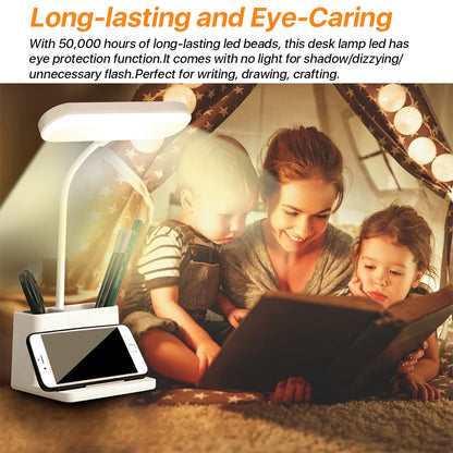 Led Desk Lamp for an Office in Home with Pen and Phone Hold - 3 Modes Dimable LED Table Lamp with USB Port