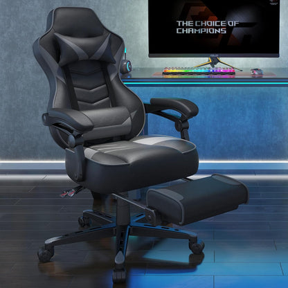 Ergonomic Gaming Chair with Adjustable Backrest and Seat Height, Swivel Recliner Design, Footrest and Lumbar Support, Gray