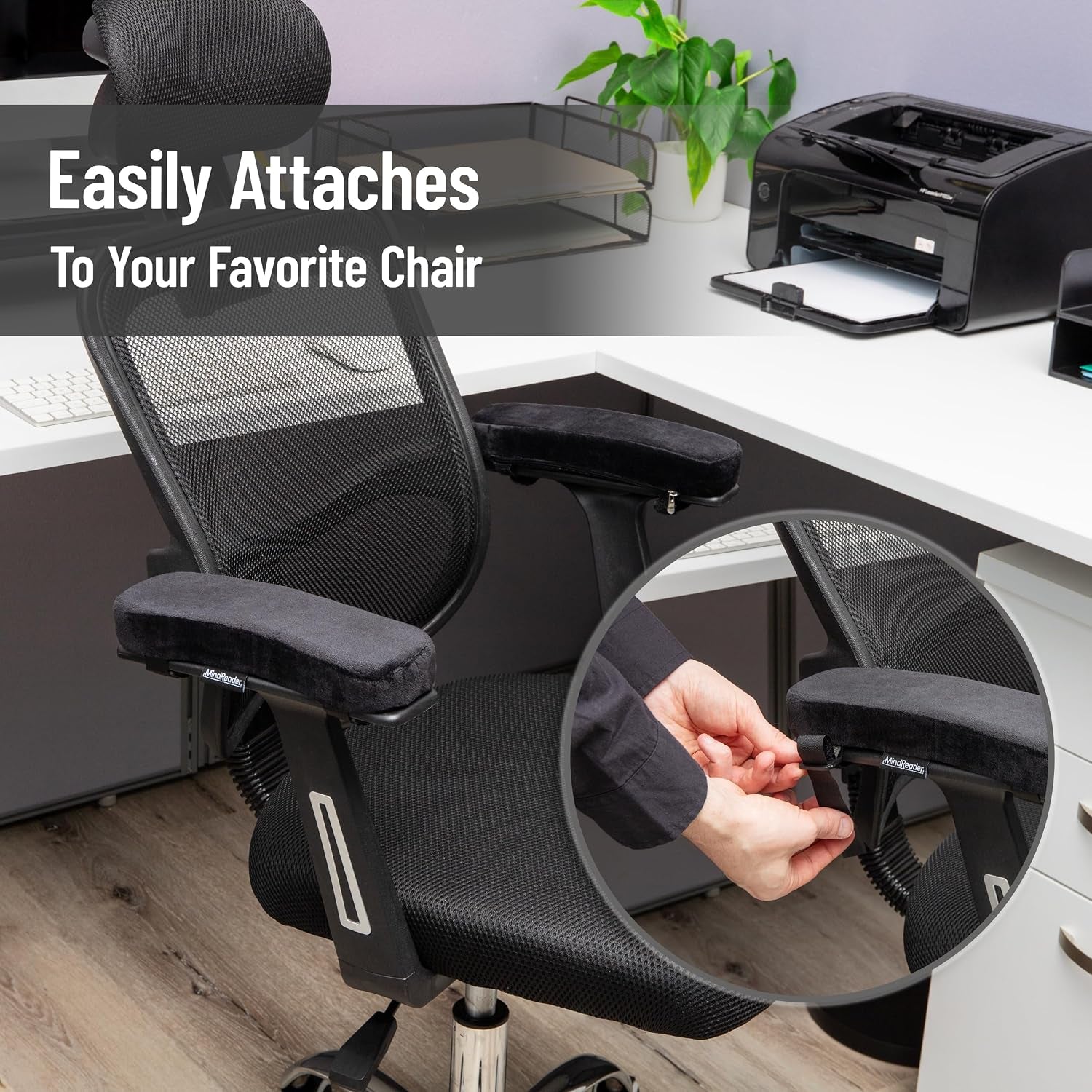 Air-Cloud Memory Foam Armrest Cushions for Office and Gaming Chairs, Elbow Support with Removable Washable Cover, Black