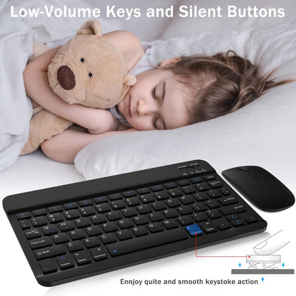 Rechargeable Bluetooth Keyboard and Mouse Combo, Universal Ultra-Slim Wireless Keyboard Mouse Set for Android Windows Ipad Iphone Samsung Tablet Portable Compact Keyboard Set (Black)
