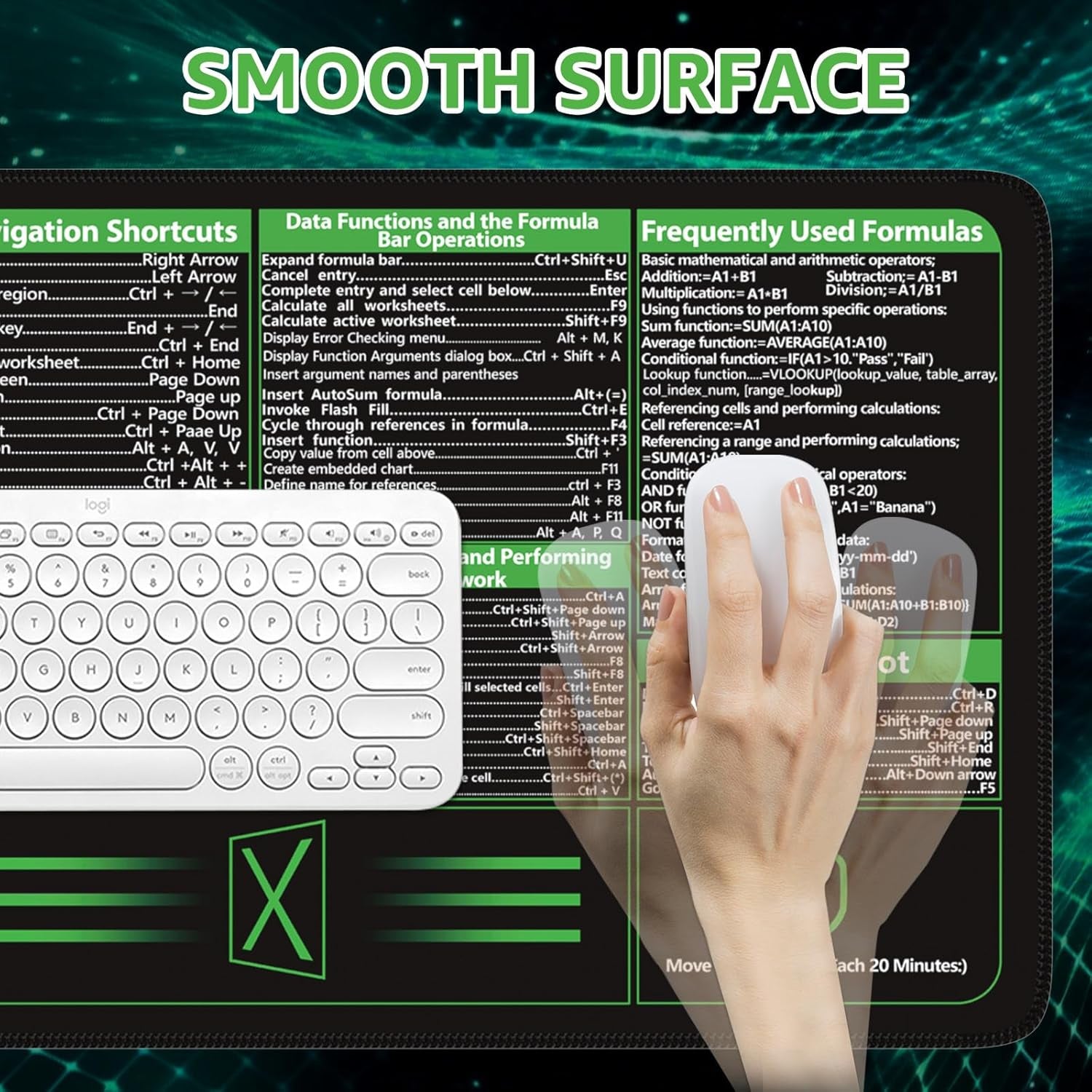 Excel Shortcut Desk Pad and Mouse Mat - XXL Non-Slip Desk Mat with Stitched Edges for Improved Productivity
