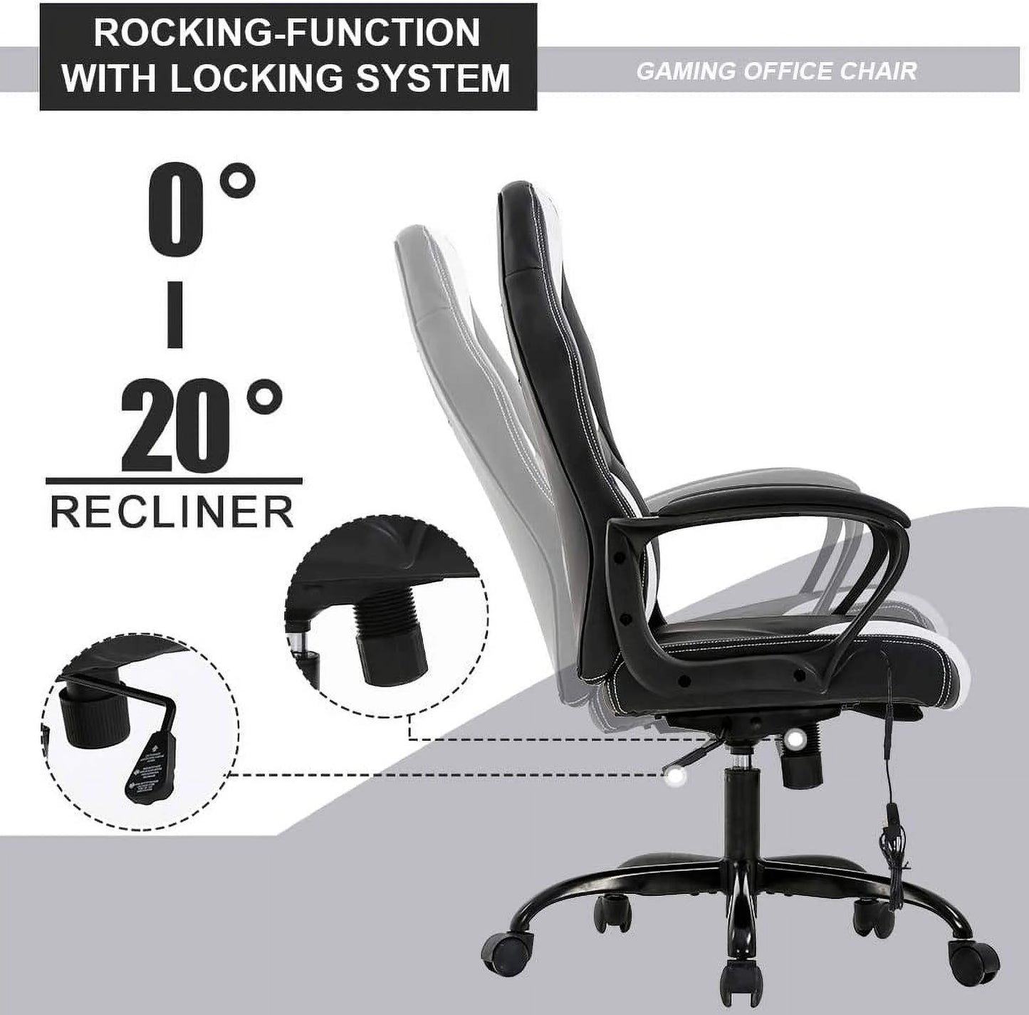 Ergonomic Gaming Chair with Lumbar Support and Rolling Swivel, Suitable for Men and Women (White)