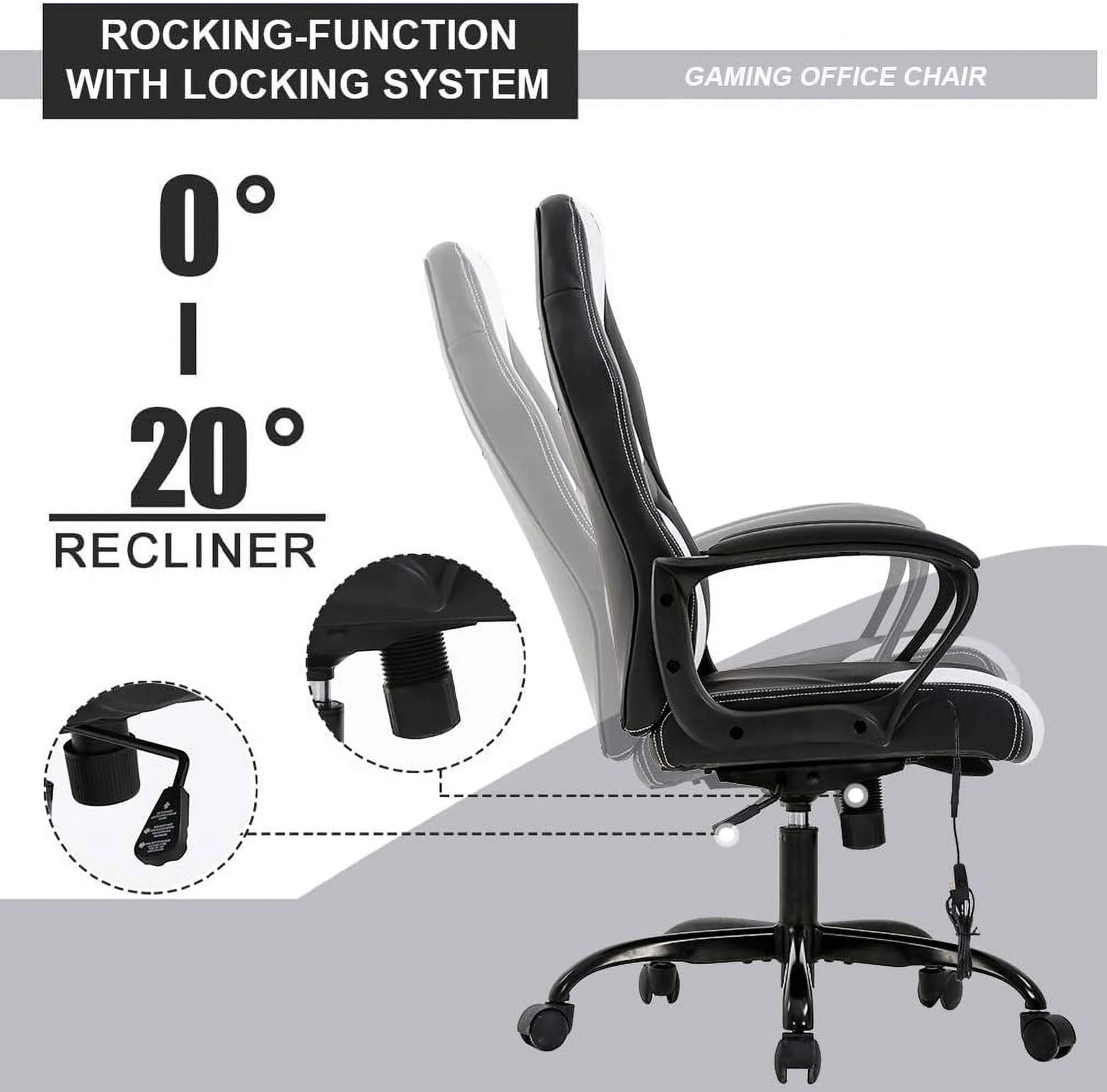 Ergonomic Gaming Chair with Lumbar Support and Rolling Swivel, Suitable for Men and Women (White)