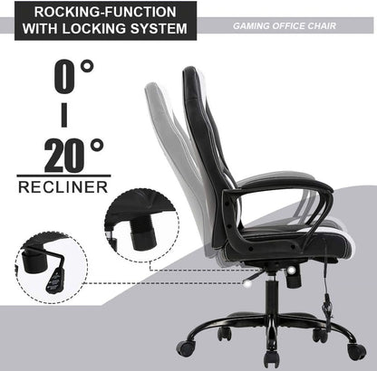 Ergonomic Gaming Chair with Lumbar Support and Rolling Swivel, Suitable for Men and Women (White)