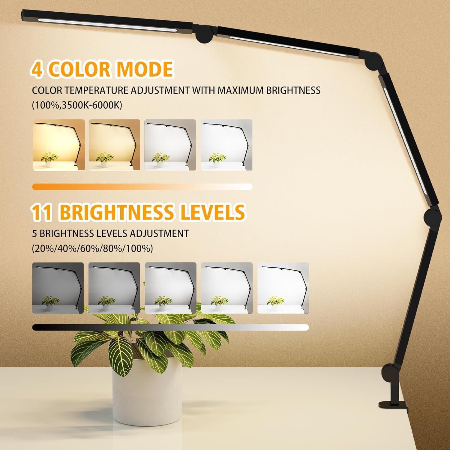 Professional LED Desk Lamp with Clamp, Eye-Caring Architect Design, Adjustable Swing Arm, Dimmable and Color Temperature Control for Office and Home Use