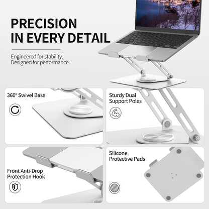 Laptop Stand for Desk with 360° Rotating Base, Multi-Angle Adjustable Laptop Stands, Foldable Laptop Riser Compatible with 10 to 17 Inches PC Computer, White