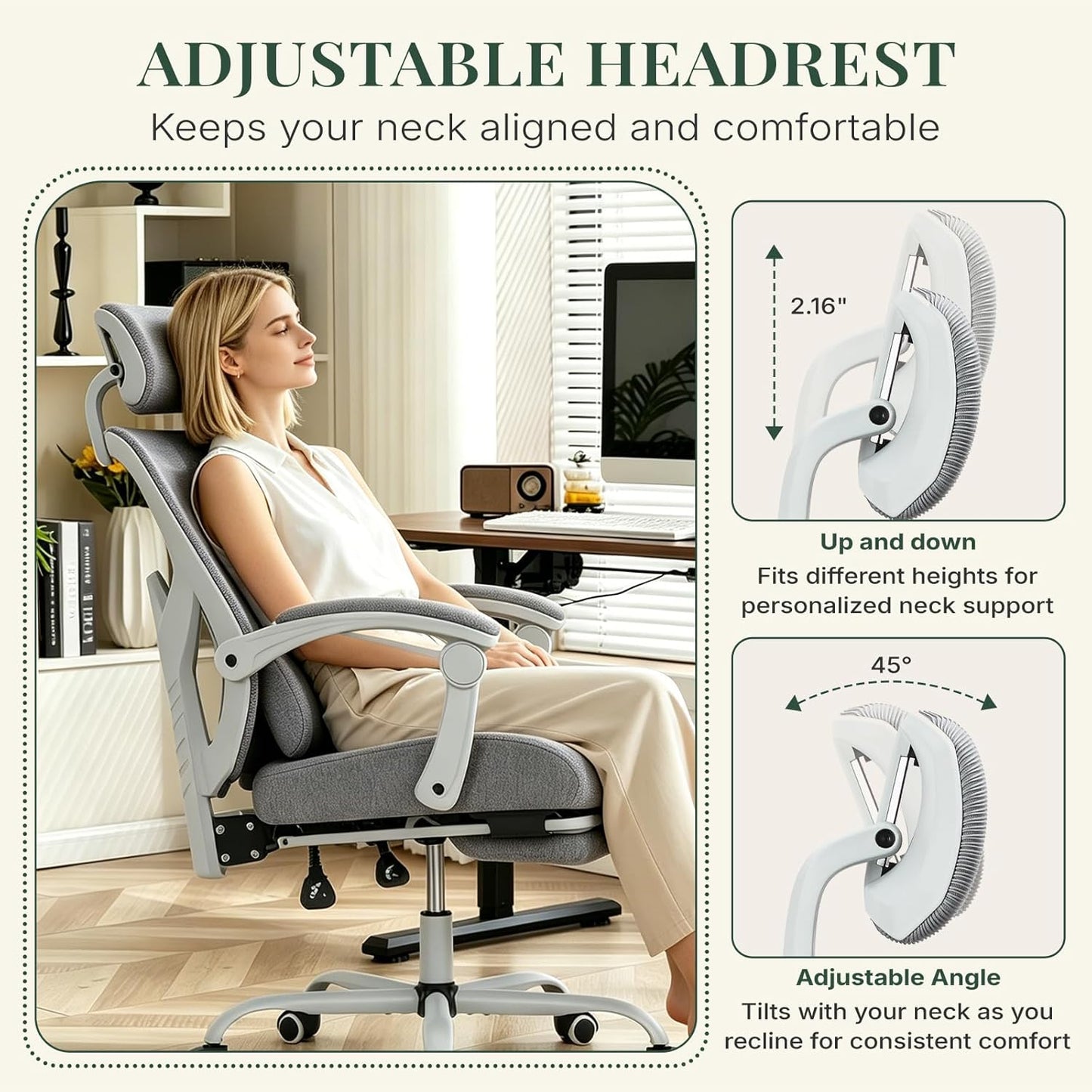 Ergonomic High Back Office Chair with Footrest and Lumbar Support, Adjustable Recline and Mesh Back for Home and Gaming, Grey
