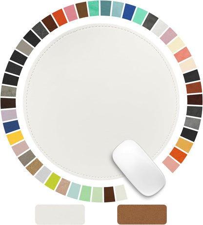 Round Leather Mouse Pad with Stitched Edge and Non-Slip Waterproof Microfiber Base, 9 x 9 Inches (Charcoal Black)