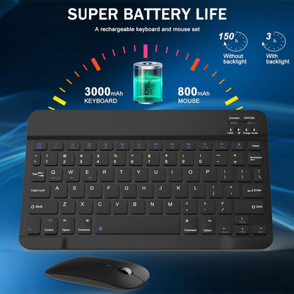 Rechargeable Bluetooth Keyboard and Mouse Combo, Universal Ultra-Slim Wireless Keyboard Mouse Set for Android Windows Ipad Iphone Samsung Tablet Portable Compact Keyboard Set (Black)