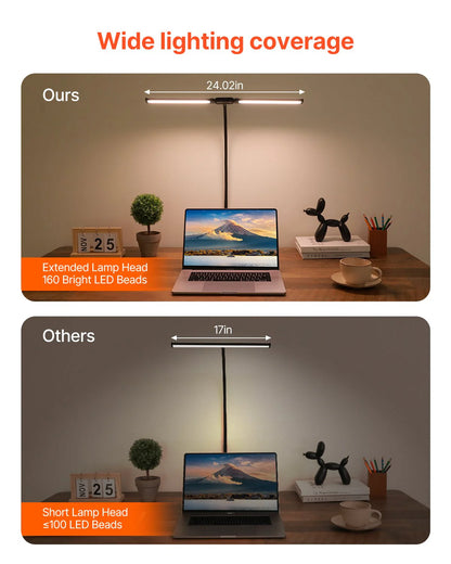Professional LED Desk Lamp with Dual Adjustable Gooseneck and Clamp Design