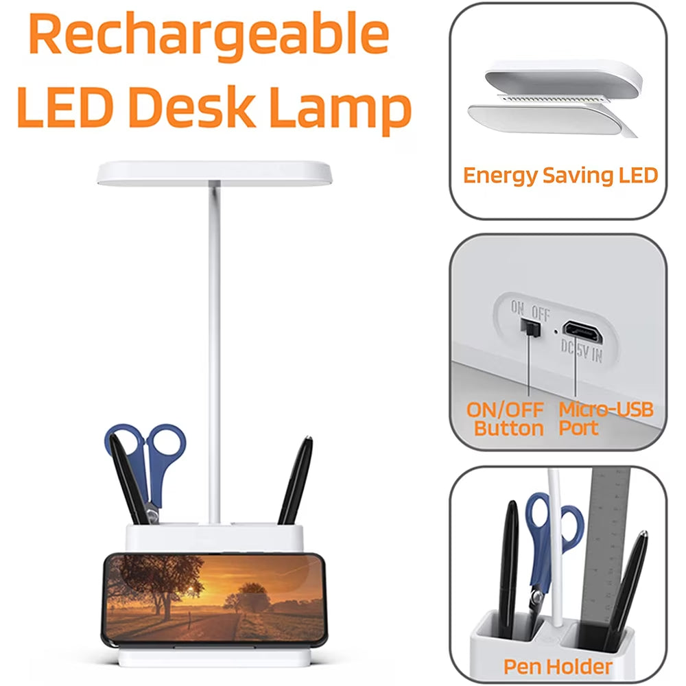 Led Desk Lamp for an Office in Home with Pen and Phone Hold - 3 Modes Dimable LED Table Lamp with USB Port