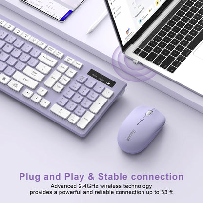 Wireless Keyboard and Mouse Combo , 2.4G Full Size, 12 Multimedia and Shortcut Keys, 3-Year Battery Life, for Windows, Mac OS Desktop/Laptop/Pc(Purple)