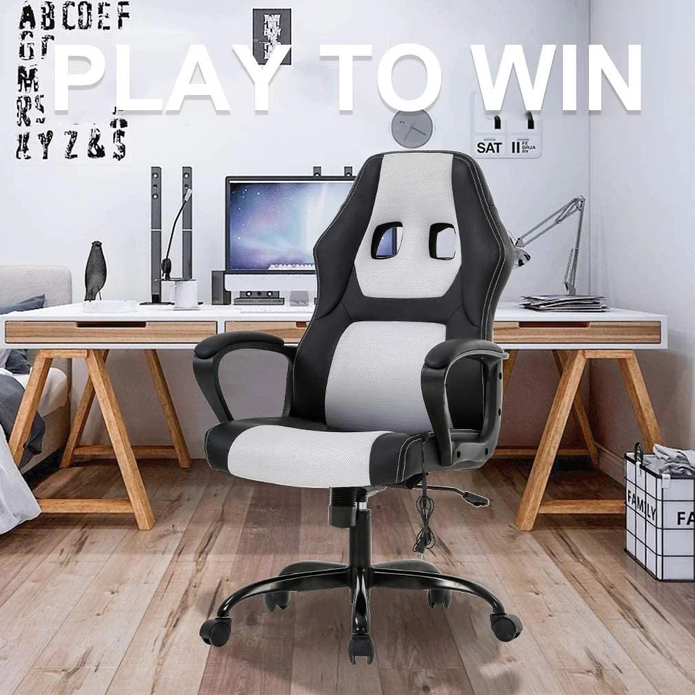 Ergonomic Gaming Chair with Lumbar Support and Rolling Swivel, Suitable for Men and Women (White)
