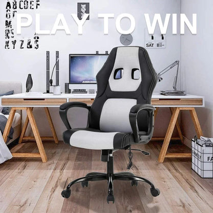 Ergonomic Gaming Chair with Lumbar Support and Rolling Swivel, Suitable for Men and Women (White)