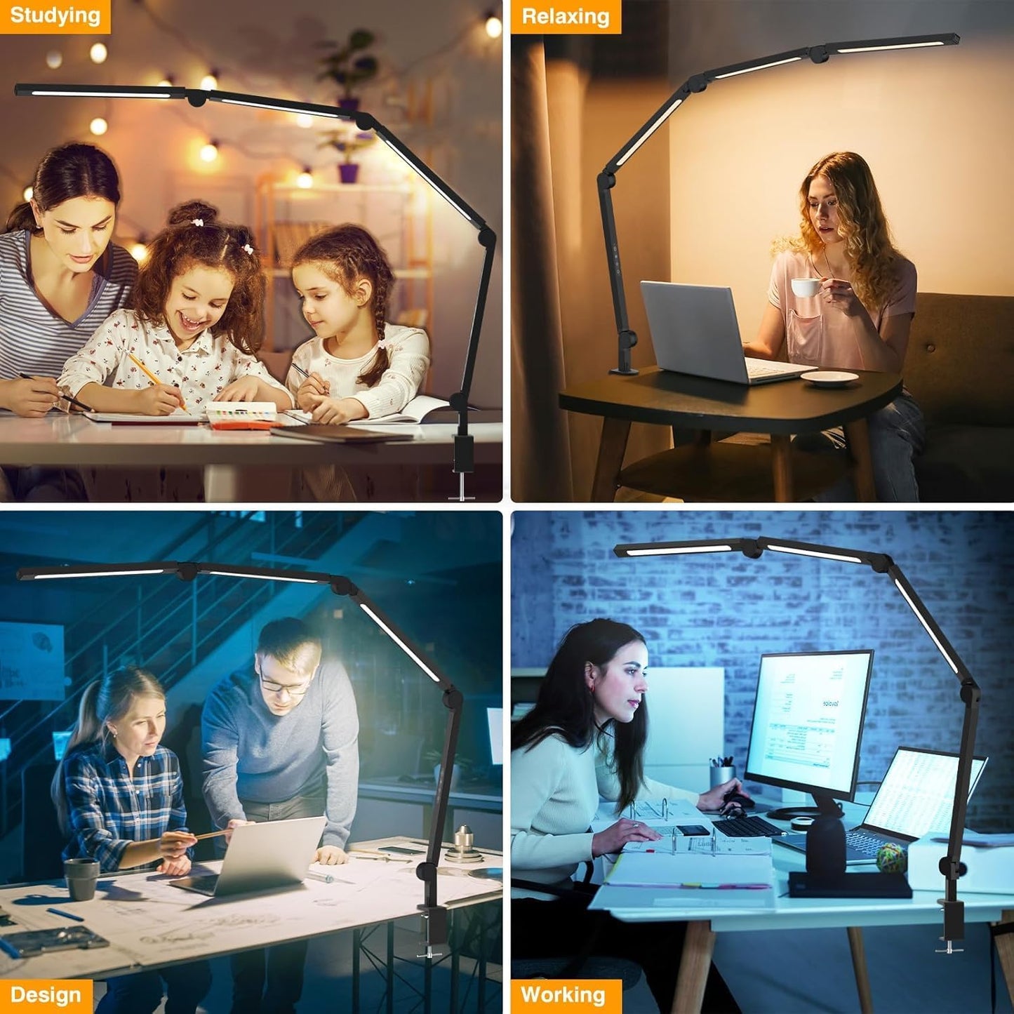 Professional LED Desk Lamp with Clamp, Eye-Caring Architect Design, Adjustable Swing Arm, Dimmable and Color Temperature Control for Office and Home Use
