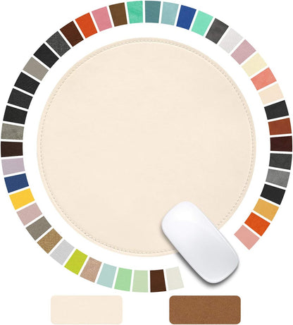 Round Leather Mouse Pad with Stitched Edge and Non-Slip Waterproof Microfiber Base, 9 x 9 Inches (Charcoal Black)