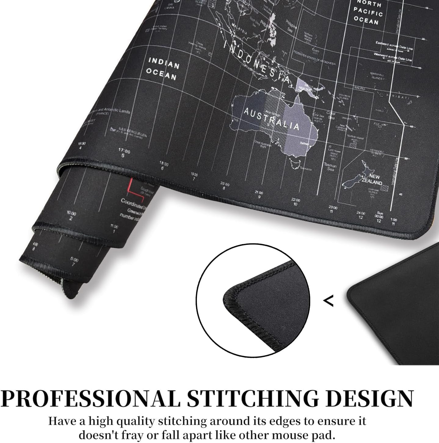 XXL Extended World Map Gaming Mouse Pad (900x400x3mm) with Stitched Edges for Home Office and Gaming Setups