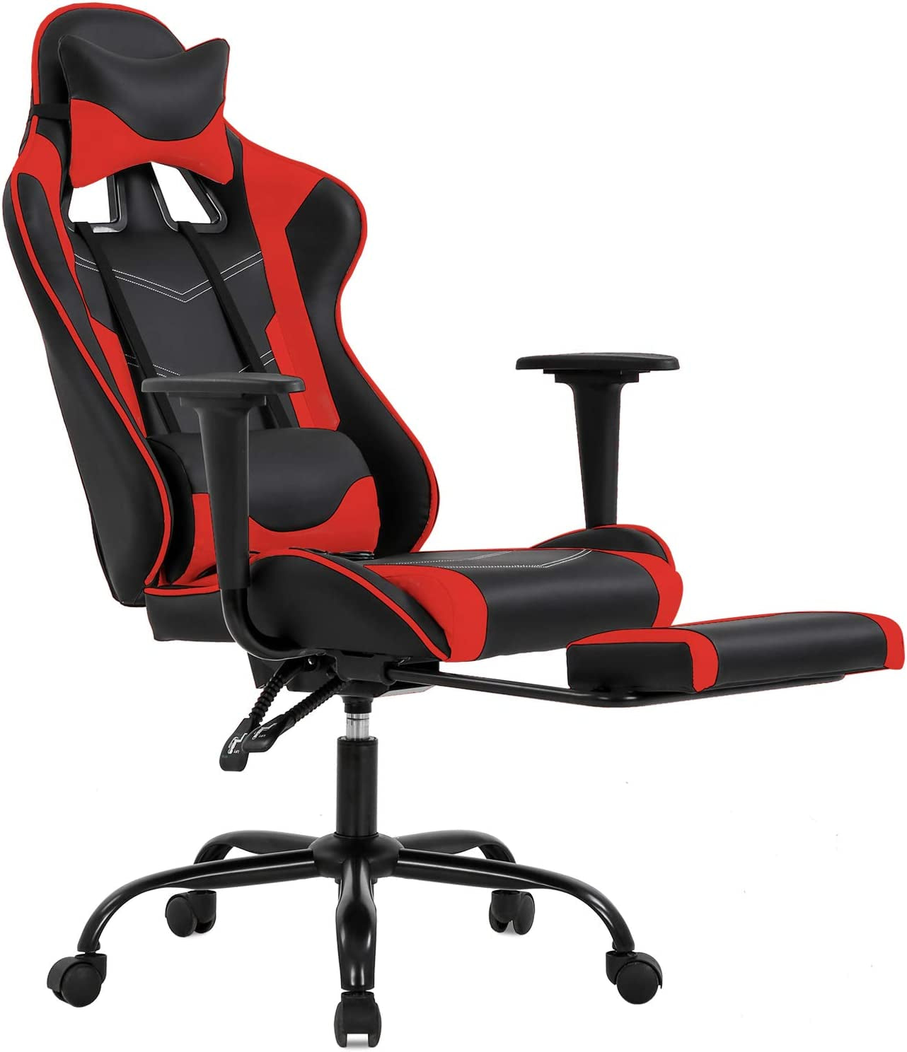 Ergonomic Red Gaming Chair with Recline Function, Lumbar Support, Headrest Pillow, and Adjustable Footrests - 360-Degree Swivel and Heavy-Duty Wheels for Home and Office Use
