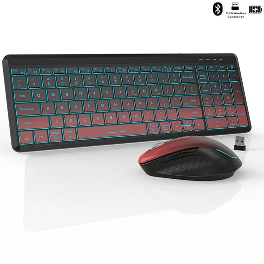 RGB Backlit Wireless Keyboard and Mouse Combo - 2.4G Dual Mode Rechargeable Set for Desktop and Laptop
