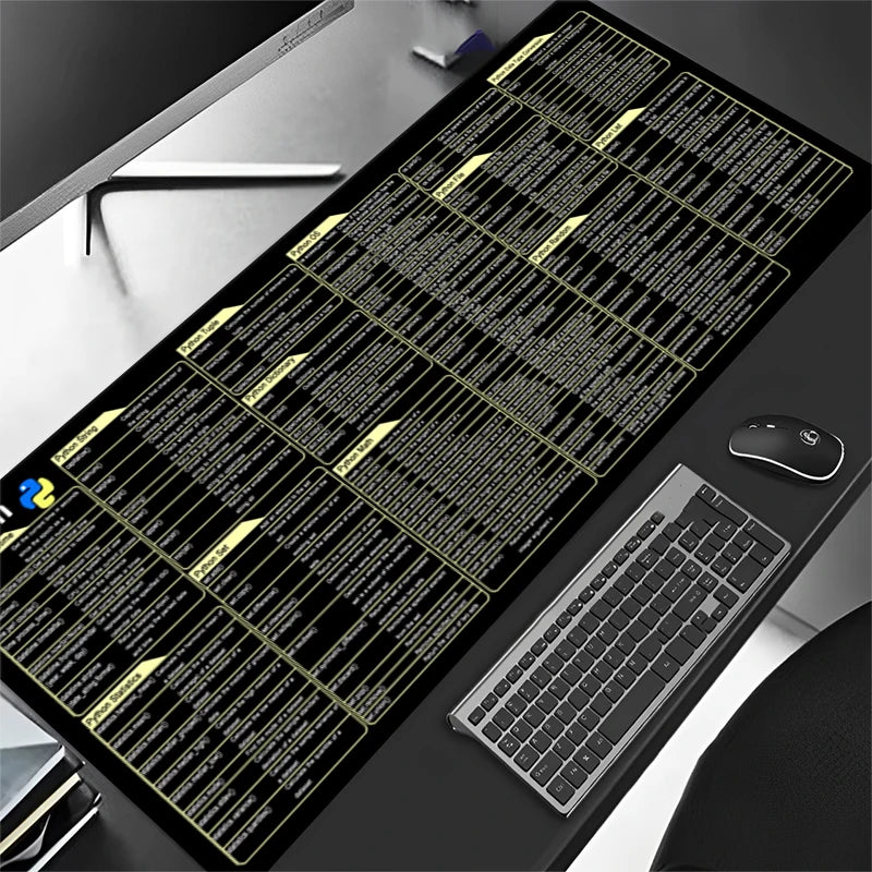 Python Coding Reference Mouse Pad - Large Non-Slip Stitched Edge Desk Mat for Programmers - Ideal for Gaming and Office Use