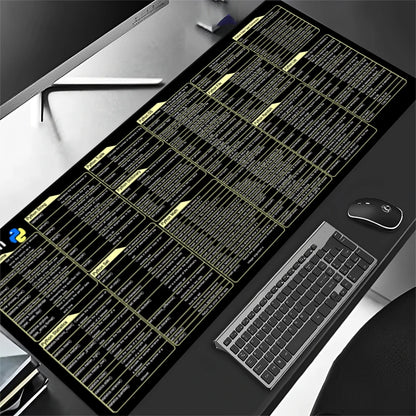 Python Coding Reference Mouse Pad - Large Non-Slip Stitched Edge Desk Mat for Programmers - Ideal for Gaming and Office Use
