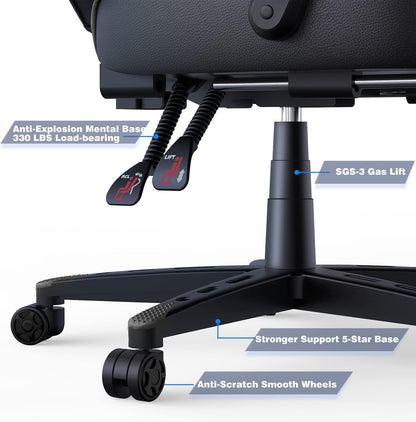 Ergonomic Gaming Chair with Adjustable Backrest and Seat Height, Swivel Recliner Design, Footrest and Lumbar Support, Gray