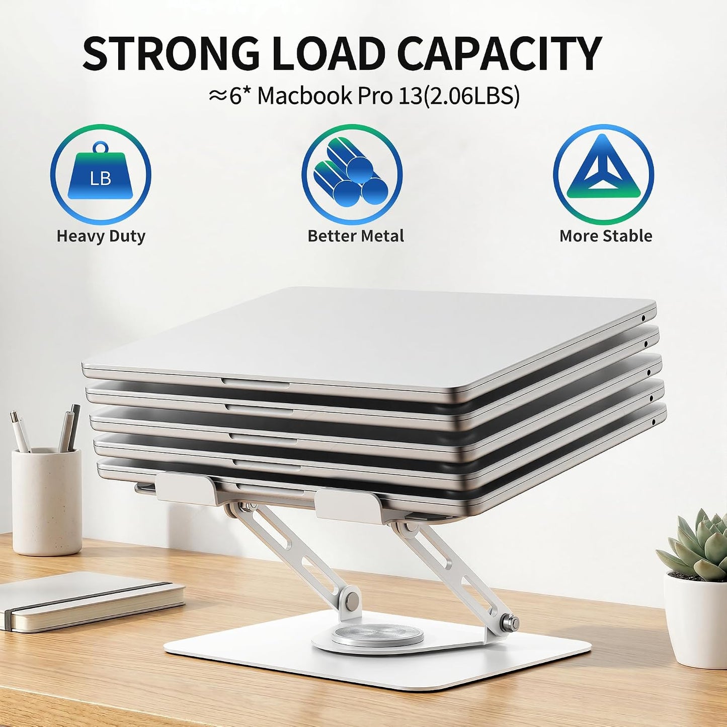 Laptop Stand for Desk with 360° Rotating Base, Multi-Angle Adjustable Laptop Stands, Foldable Laptop Riser Compatible with 10 to 17 Inches PC Computer, White