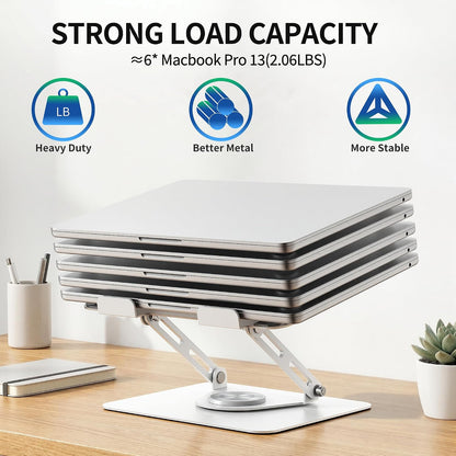 Laptop Stand for Desk with 360° Rotating Base, Multi-Angle Adjustable Laptop Stands, Foldable Laptop Riser Compatible with 10 to 17 Inches PC Computer, White