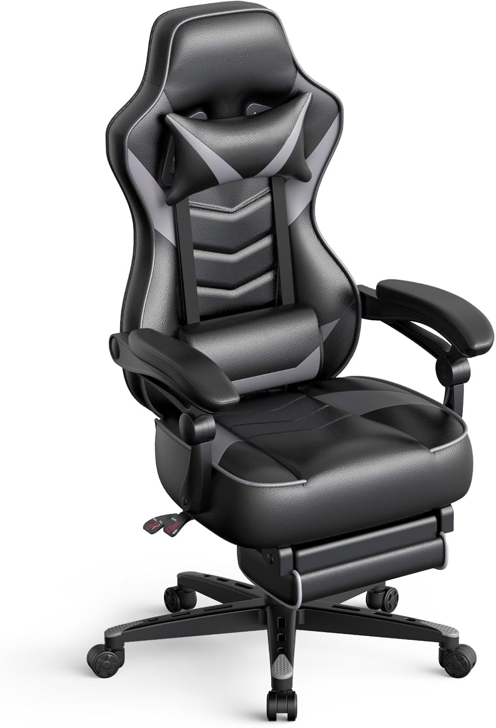 Ergonomic Gaming Chair with Adjustable Backrest and Seat Height, Swivel Recliner Design, Footrest and Lumbar Support, Gray