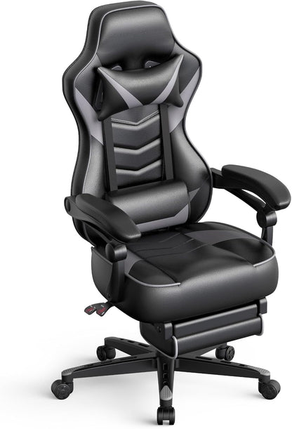 Ergonomic Gaming Chair with Adjustable Backrest and Seat Height, Swivel Recliner Design, Footrest and Lumbar Support, Gray