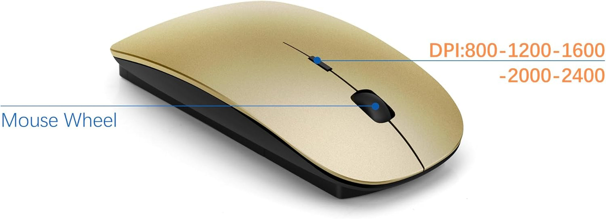 Wireless Keyboard and Mouse Ultra Slim Combo,  2.4G Silent Compact USB 2400DPI Mouse and Scissor Switch Keyboard Set with Cover, Batteries Included, for Pc/Laptop/Windows/Mac - Gold Black