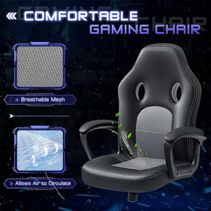 High-Back Ergonomic Leather Office Gaming Chair with Adjustable Height - Executive Conference Task Chair (Grey)