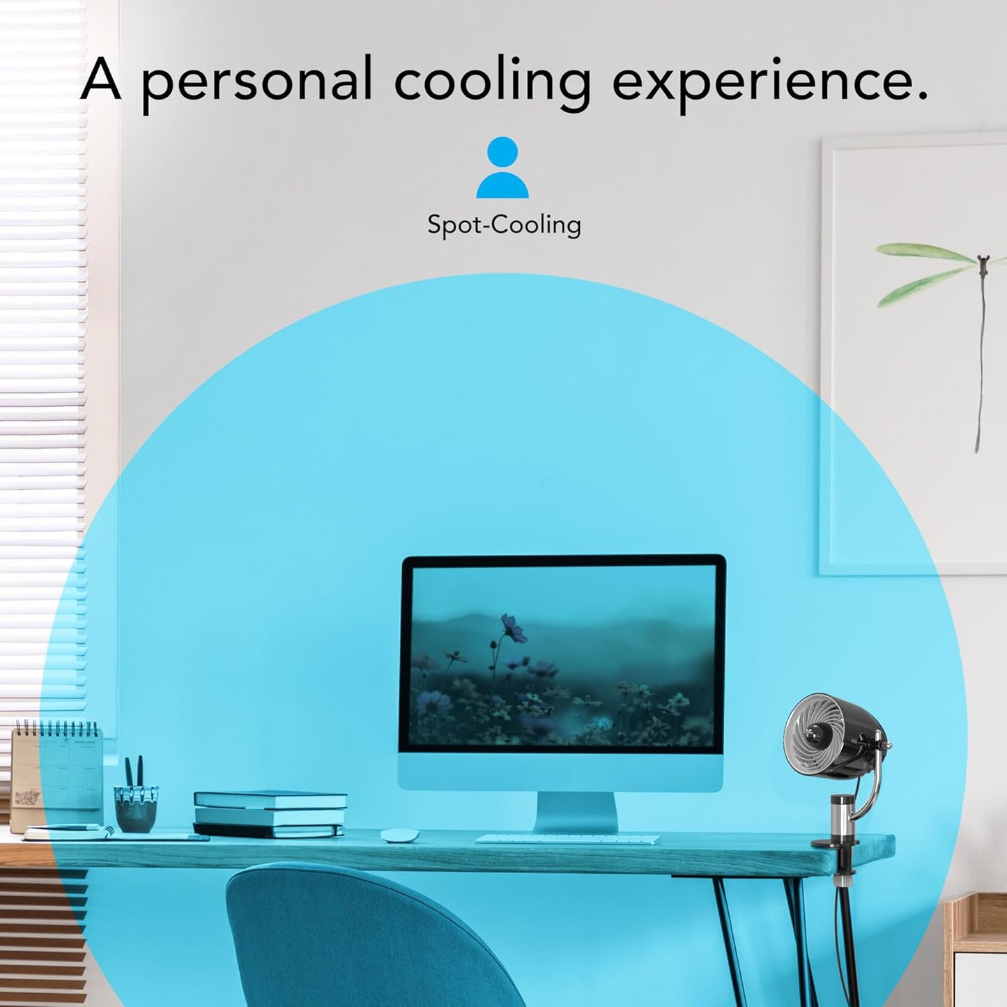 Pivot Clip Personal Air Circulator, 3-Speed, Portable Desk Fan with Multi-Surface Clip, 360-Degree Adjustable Axis, 9 in Tall, 4 in Diameter, Whisper Quiet, Black