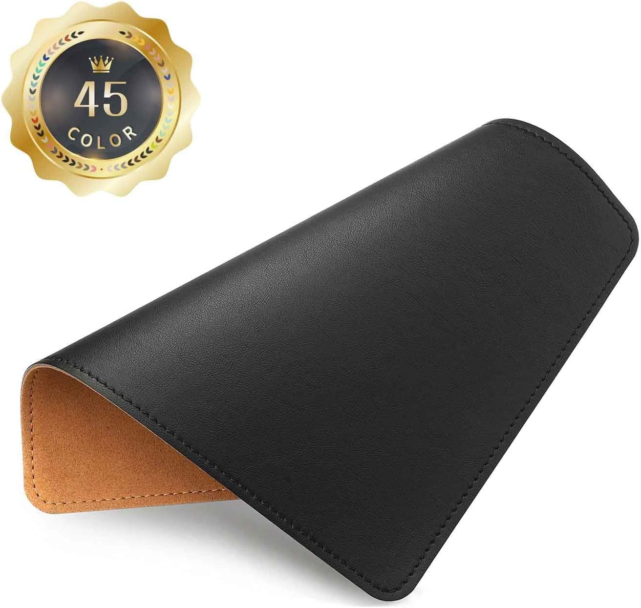 Round Leather Mouse Pad with Stitched Edge and Non-Slip Waterproof Microfiber Base, 9 x 9 Inches (Charcoal Black)