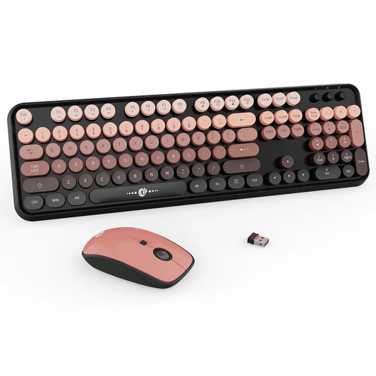 Wireless Keyboard and Mouse Combo, 2.4Ghz Retro Typewriter Keyboard, Full-Size Creamy Silent Office Set for Desktop Laptop PC