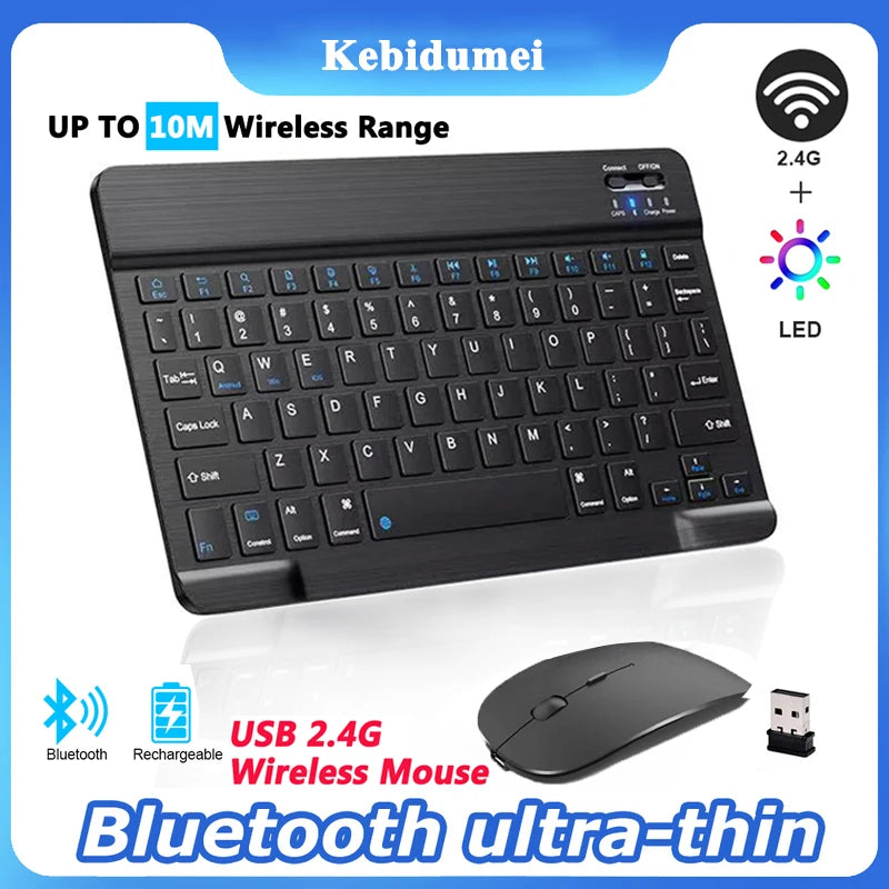Rechargeable Mini Bluetooth Wireless Keyboard and Mouse Set for Phones and Tablets  Compatible with Android, iOS, Windows XP, and Laptops