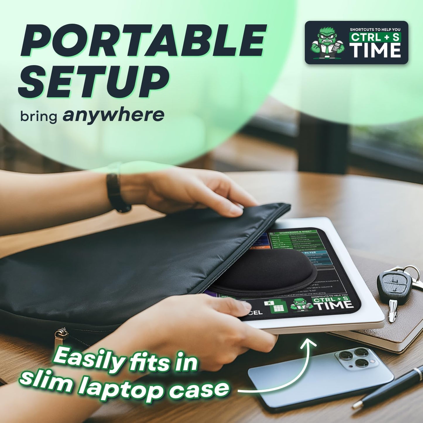 Excel Shortcuts Desk Pad - Portable Non-Slip Mouse Pad with Spreadsheet Formulas - Office Keyboard Mat [12” X 10”]