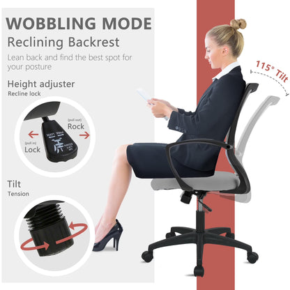 Ergonomic Office Chair Featuring Lumbar Support, Adjustable Height, and Swivel Casters in Grey, Single Unit