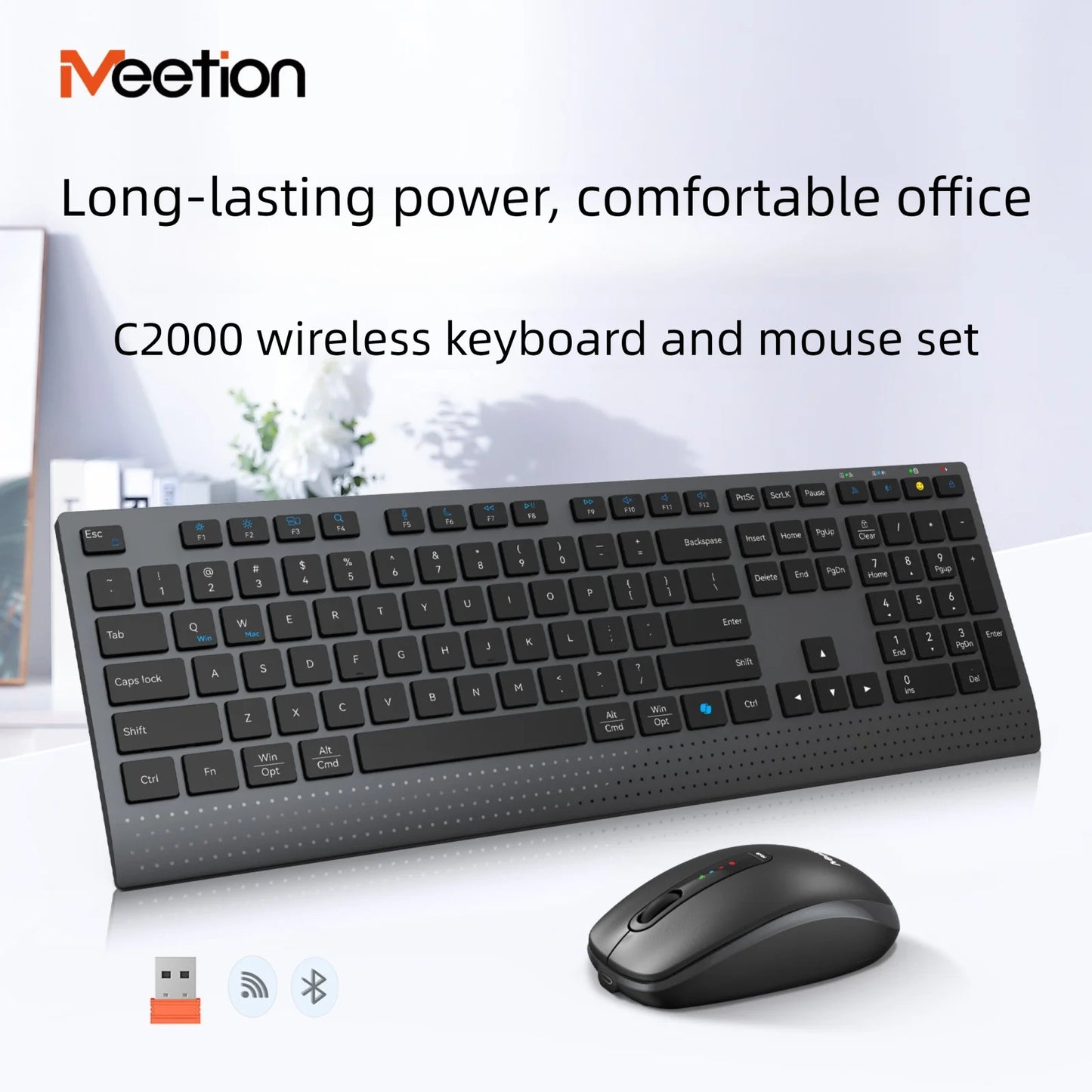 Dual-Mode 2.4G Wireless Rechargeable Keyboard and Mouse Combo with Multi-Function Keys for Windows PC Gamers