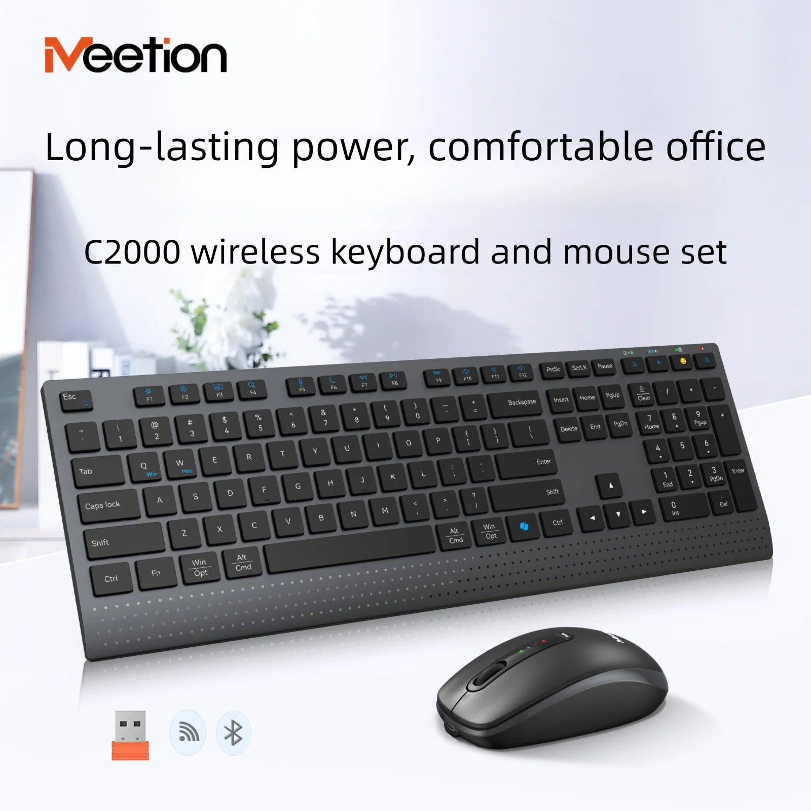 Dual-Mode 2.4G Wireless Rechargeable Keyboard and Mouse Combo with Multi-Function Keys for Windows PC Gamers