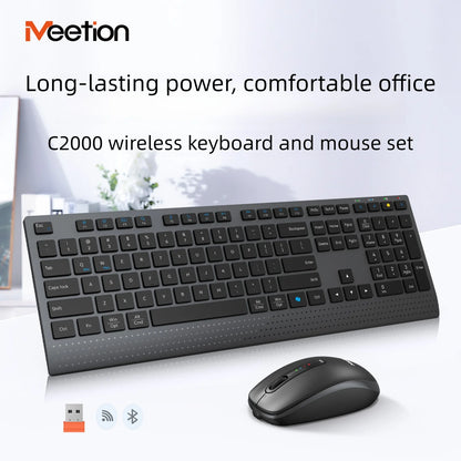 Dual-Mode 2.4G Wireless Rechargeable Keyboard and Mouse Combo with Multi-Function Keys for Windows PC Gamers