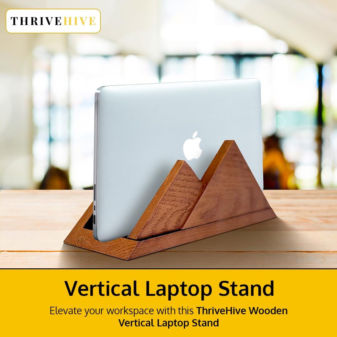 Dual Laptop Holder Vertical Stand 2 Slots Wooden - Light Brown (Oak Color) - Vertical Holder for Desk, Macbook Pro & Air, Desktop Organizer Made of Natural Wood, Adjustable Stand for Notebooks