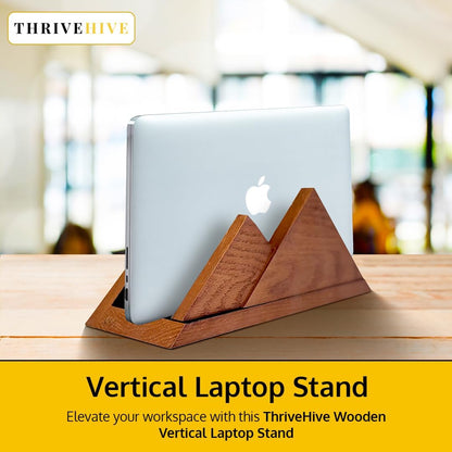 Dual Laptop Holder Vertical Stand 2 Slots Wooden - Light Brown (Oak Color) - Vertical Holder for Desk, Macbook Pro & Air, Desktop Organizer Made of Natural Wood, Adjustable Stand for Notebooks